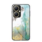 EasyShow Vivo Y27 için Mermer Kılıf, Vivo Y27 İnce Temperli Cam Arka Kapak TPU Kenar Koruyucu Kılıf Vivo Y27 için (Sarı)