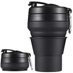 EASYXQ Katlanabilir Seyahat Kupası, 20oz 600ml Silikon Katlanır Kamp Kupası, Sızdırmaz BPA İçermeyen Taşınabilir Bardak, Yürüyüş için Kapaklı Spor Şişesi (Siyah)