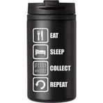 Eat Sleep Collect Repeat Coffee Cup Seyahat Kupası Sıcak ve Soğuk İçecekler için Çift Duvarlı Termal Kupa Sızdırmaz Kapaklı Siyah