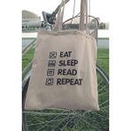 Eat Sleep Read Repeat Kitapsever Hediyelik Baskılı %100 Pamuklu Ham Bez Bej Çanta