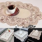 Eawfgtuw Çiçek Tasarımlı Zarif Beyaz İşlemeli Masa Örtüsü, Saten Kumaş Düğün Esası (2# (yuvarlak 30 * 45 cm))