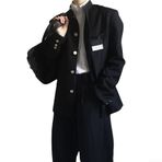 Eawfgtuw Erkek Tarzı Okul Üniforması Blazer İlkbahar Sonbahar Moda Takım Elbise Ceket Dik Yaka Uzun Kollu Günlük Mont Günlük Tatil için Siyah (3XL Siyah)
