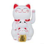 Eawfgtuw Güneş Enerjili Otomatik El Sallayan Servet Kedi Süsü, Şanslı Zenginlik Beckoning Maneki Neko Heykelcik, Ev Ofis Arabası için Ön Masa Dekoru (beyaz)