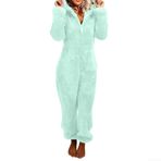 Eawfgtuw Kadın for POLAR Kapüşonlu Tulum Rahat Kışlık Pijama Tek Parça Ev Giyimi Yumuşak Flanel Tulum Sıcak Tutan Pijama Rahat Ev Giyimi Gecelik (L Nane Yeşili)