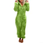 Eawfgtuw Kadın for POLAR Kapüşonlu Tulum Rahat Kışlık Pijama Tek Parça Ev Giyimi Yumuşak Flanel Tulum Sıcak Tutan Pijama Rahat Ev Giyimi Gecelik (S Yeşil)