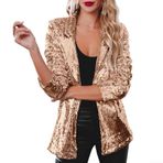 Eawfgtuw Kadın Parlak Pullu Blazer Günlük Uzun Kollu Simli Ceket Kaban Sonbahar Rave Parti Dış Giyim Gece Kulübü Y2K Moda Sokak Stili Yaka Hırka (L Altın)