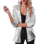 Eawfgtuw Kadın Parlak Pullu Blazer Günlük Uzun Kollu Simli Ceket Kaban Sonbahar Rave Parti Dış Giyim Gece Kulübü Y2K Moda Sokak Stili Yaka Hırka (L Gümüş)