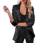 Eawfgtuw Kadın Parlak Pullu Blazer Günlük Uzun Kollu Simli Ceket Kaban Sonbahar Rave Parti Dış Giyim Gece Kulübü Y2K Moda Sokak Stili Yaka Hırka (M Siyah)