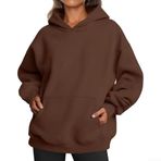 Eawfgtuw Kadın Polar Kapüşonlu Sweatshirt Sonbahar Kış Uzun Kollu Kazak Kapüşonlu Günlük Bol Kesim Sokak Stili Düz Renk Kazak Günlük Giyim için (XL Kahve)