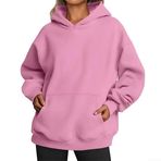 Eawfgtuw Kadın Polar Kapüşonlu Sweatshirt Sonbahar Kış Uzun Kollu Kazak Kapüşonlu Günlük Bol Kesim Sokak Stili Düz Renk Kazak Günlük Giyim için (XL Pembe)