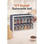 EBA HOME 12li Standlı Kendinden Yapışkanlı Kapaklı Kaşıklı Baharatlık Takımı-kulplu Baharatlık ANTRASİT GRİ