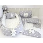 Ebabynest Big Star Serisi Gri Babynest Alt Açmalı Set %100 Pamuklu Yıldız Desenli 2 Yaş İçin - 24 Ay - Renkli