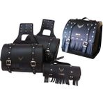 Ebakbak Motosiklet 4'lü Set Takım Deri Yan Heybe Sosis ve Arka Çanta Chopper Siyah Model Motor Heybe Çantası.
