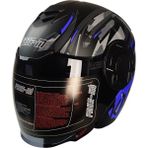 Ebakbak Motosiklet Yarım Kask Double Güneş Vizörlü Siyah Ece Sertifikalı Abs Material Motor Kaskı Blue Arrow - XL