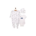ebebek Hello Baby HelloBaby Erkek Bebek Yenidoğan Tulum Body Şapka %100 Pamuk Çıtçıtlı Bisiklet Yaka Uzun Kol Patikli