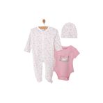 ebebek Hello Baby HelloBaby Kız Bebek Yenidoğan Tulum Body Şapka %100 Pamuk Çıtçıtlı Bisiklet Yaka Uzun Kol Patikli Ek