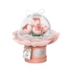 Ebedi Çiçekler Gül Yapı Seti LED Işıklı - Mini Tuğlalar Romantik Gül Buketi Hediye Kubbe Ekranında - Sevgililer Günü, Yıl Dönümü, Düğün ve Ev Dekoru (Pembe)