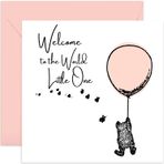 Ebeveynleri Beklemek İçin Yeni Kız Bebek Tebrik Kartları - Anne Babanın Büyükanne ve Büyükbabası İçin - Doğum Kutlaması 'Welcome Little One' - Tebrikler - Pembe Ayı Tasarımı - İçi boş