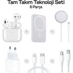 Ebotek Sbz Apple İphone Tam Takım Set 6 Parça - Bluetooth Kulaklık - Magsafe Powerbank - Magsafe Şarj Aleti - 35W Usb-C Hızlı Şarj Adaptörü - Usb-C to Lightning ve Type-C to Type-C Hızlı Şarj Kablosu
