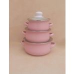 EBRU EMAYE 3 LÜ 12CM-14CM-16CM MİNİ TENCERE SETİ (PEMBE)