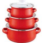 Ebru Emt-02 Emaye 3lü Kırmızı Tencere Seti - 12 cm