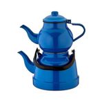 Ebru Metal Emaye Büyük Boy Çaydanlık Mavi Nostalji Alt 3,3 Litre Üst 1,5 Litre