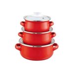Ebru Metal Emaye Mini 3'Lü Tencere Seti 12/14/16 Cm Kırmızı
