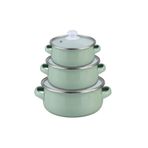 Ebru Metal Yeşil Emaye Mini 3'lü Tencere Seti 12/14/16 cm, şık ve kullanışlı ev mutfak seti