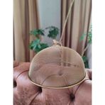 Ebruli Emaye 30CM Lux Gold Çelik Örgü Tel Fanus Büyük Boy Kuş Figürlü Sunum Kapağı