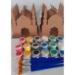 Ebrulisler 10 Cami Maket Ahşap Boyama Dini Aktivite Okul Kurs Etkinlik 5 Boya 10 Fırça Hobi Seti