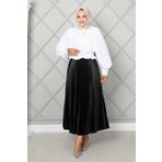 EBRUTESETTÜR Beli Lastikli Piliseli Tesettür Etek Siyah