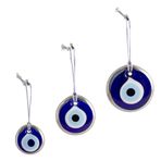 EBSEM - Gümüş Yaldız Kaplamalı Cam Nazar Boncuğu, Nazarlık, Duvar Süsü, Hediyelik (3'lü Set (1.5", 2" ve 2.75"))