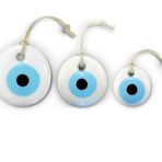 EBSEM - Özel Tasarım El Yapımı 3'lü Set (3cm - 4.5 cm - 5.5cm) Beyaz Mavi Cam Nazar Boncuğu, Nazarlık, Duvar Süsü, Hediyelik (Beyaz)