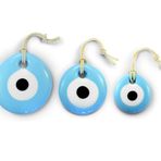 EBSEM - Özel Tasarım El Yapımı 3'lü Set (3cm - 4.5 cm - 5.5cm) Beyaz Mavi Cam Nazar Boncuğu, Nazarlık, Duvar Süsü, Hediyelik (Mavi)