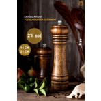 ebulduk Ahşap Baharat Tuz Öğütücü Değirmen Tuzluk Baharatlık 14 Cm ve 21 Cm 2'li Set Kahverengi