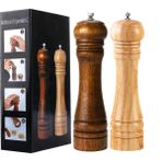 Ebulduk Ahşap Baharat Tuz Öğütücü Değirmen Tuzluk Baharatlık 21 cm 2'li Set - Kahverengi - Krem