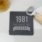 eBuyGB Drinks Mat, Placemat altlık arduvaz taşından gravür 1980 Year of The Legend Design – 40. doğum günü erkek – baba, amca, erkek kardeş için dördüncü hediye