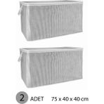 EC Shop (2 Adet) Alas Gri Çizgili Fermuarlı Maxi Boy Hurç Yastık-Yorgan-Kıyafet Düzenleyici 75*40*40 cm - 75 x 40