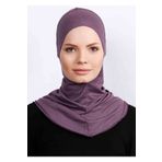 Ecardin Büyük Hijab Bone - Pratik Boyunluklu Likralı Tesettür Kadın Hazır Esnek Sporcu Hijab - Mürdüm