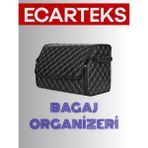 Ecarteks Oto Bagaj Organizeri Kapitone Deri Çanta Siyah-Gümüş Renk 40 cm