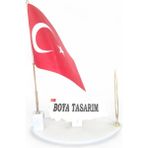 Ecay Mermer Ürünleri Doğal Beyaz Harita Mermer Isimlik Bayrak ve Kalemli Gold