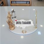 Ecay Mermer Ürünleri Doğal Beyaz Mermer Isimlik Sümen Takımı Kalem ve Terazi Metal Ay Yıldızlı