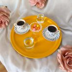 Ece Ev Modası Metal Sunum Tepsisi, Kahve Tepsisi, Çay Tepsisi, 26 cm Yuvarlak Tepsi - Sarı