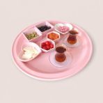 Ece Ev Modası Sini Tepsi - 48 cm Büyük Boy Metal Çay Tepsisi Kahve Tepsisi Sunum Kahvaltı Tepsisi - Açık Pembe