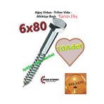 ece life Ağaç Vidası -Trifon Vida -Altıköşe Başlı -Yarım Diş -6x80mm (Pk.İçi Ad./10 Adet)