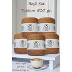 Ece Örgü Tasarım Atölyesi Cappuccino rengi, kısa tüylü, çift kat, %35 yün- %65 akrilik shetland örgü ipi (500 gr.)