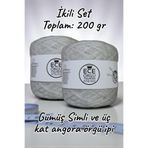 Ece Örgü Tasarım Atölyesi Lunar, 3 kat gri angora arasına, bir kat gümüş sim karışımı angora yün örgü ipi (200 gr.)