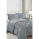 Ece Stripe Cift Kisilik Pelus Yatak Ortusu Gri