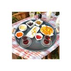 EceAksesuar Ahşap Kulplu 48 Cm Yuvarlak Metal Tepsi Kahvaltı Çay Kahve Sunum Tepsisi Antrasit 48 x 48