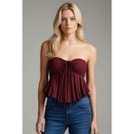 ecemore Straplez Büzgülü Fiyonk Detaylı Crop Bluz